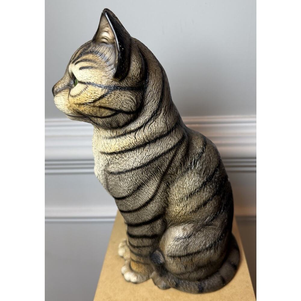 Harvey Knox Vintage Kimco Japan Tabby Cat Figurine 11” Green Eyes H323A81 - Picture 5 of 9